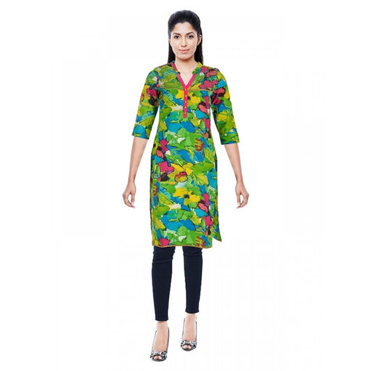 Amfyn Women's Cotton Kurtis (Green, L)