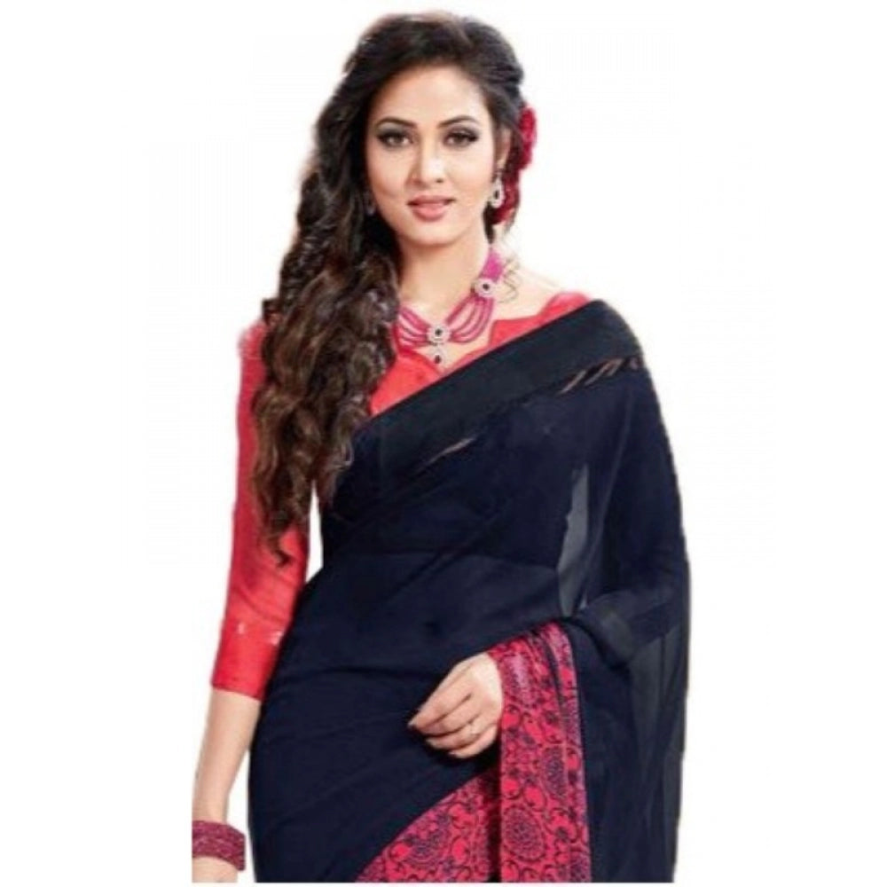 Amfyn Womens Georgette Digital Printed Saree (Navy Blue, 6.25 Mtr)