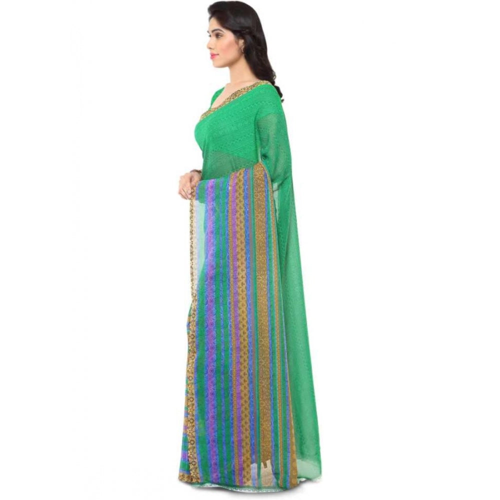 Printed Faux Georgette Green Color Saree