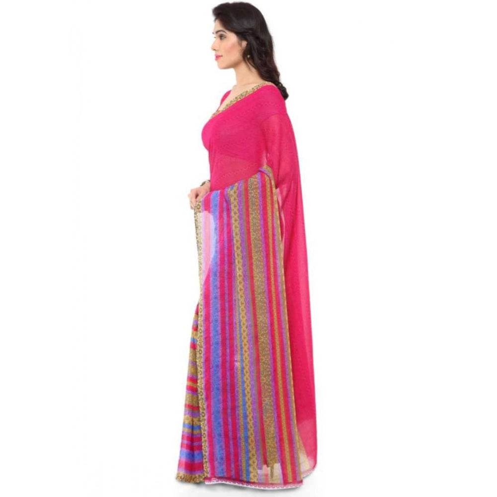 Printed Faux Georgette Pink Color Saree