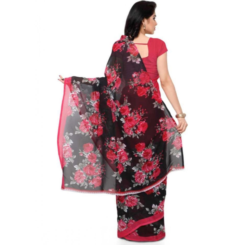 Printed Faux Georgette Pink Color Saree