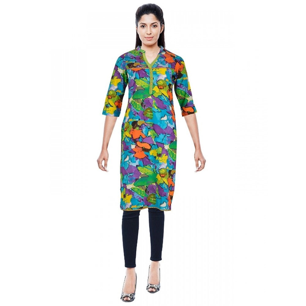 Amfyn Women's Cotton Kurtis (Blue, L)