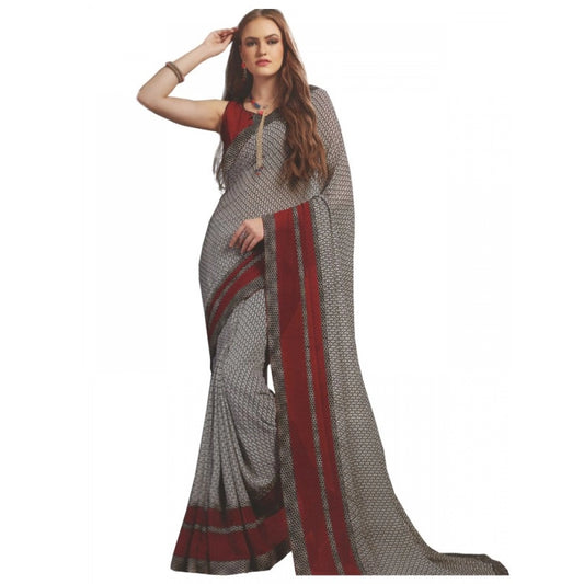 Amfyn Womens Georgette Digital Printed Saree (Grey, Red, 6.25 Mtr)