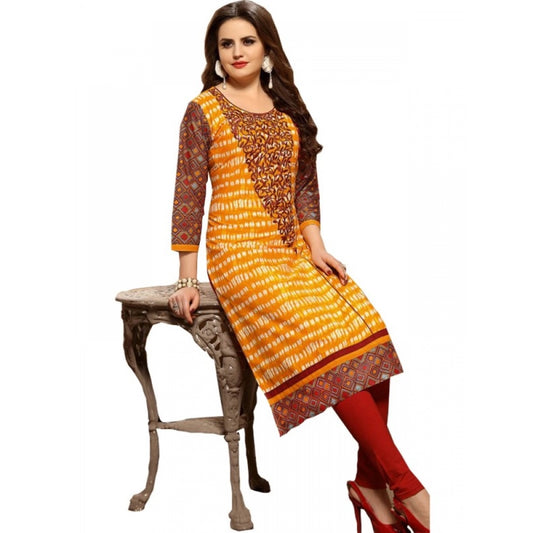 Amfyn Women's Cotton Kurtis (Orange, Multi, XL)