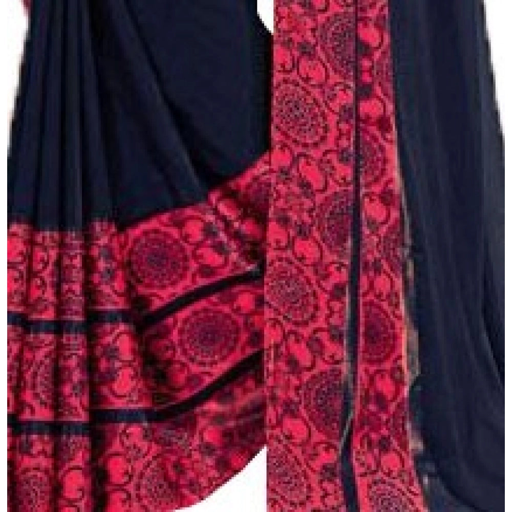 Amfyn Womens Georgette Digital Printed Saree (Navy Blue, 6.25 Mtr)