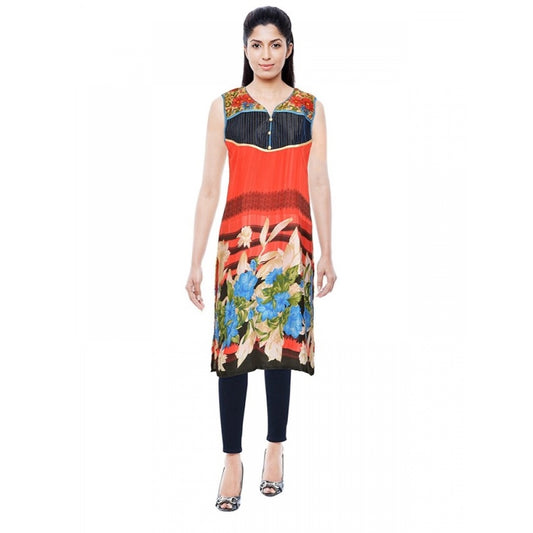 Amfyn Women's Synthetic Kurtis (Orange, L)