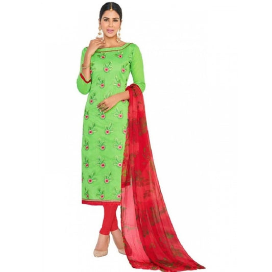 Amfyn Womens Chanderi Regular Unstitched Salwar-Suit Material With Dupatta (Green, Red, 2 mtr)