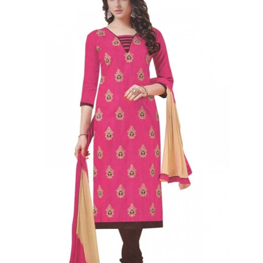 Amfyn Womens Cotton Regular Unstitched Salwar-Suit Material With Dupatta (Pink, Brown, 2 mtr)