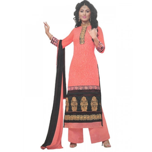 Amfyn Womens Cotton Regular Unstitched Salwar-Suit Material With Dupatta (Light Red, Black, )