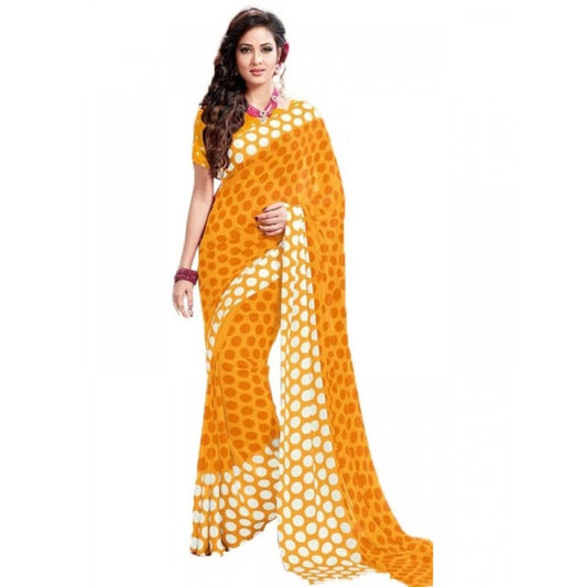 Amfyn Womens Geogrette Saree with Blouse Digital Printed Saree (Yellow, 6.25 Mtr)