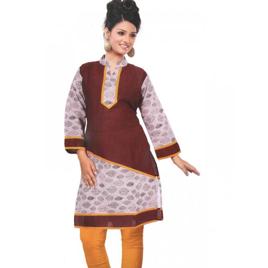 Amfyn Women's Cotton Kurtis (Brown, Yellow, L)