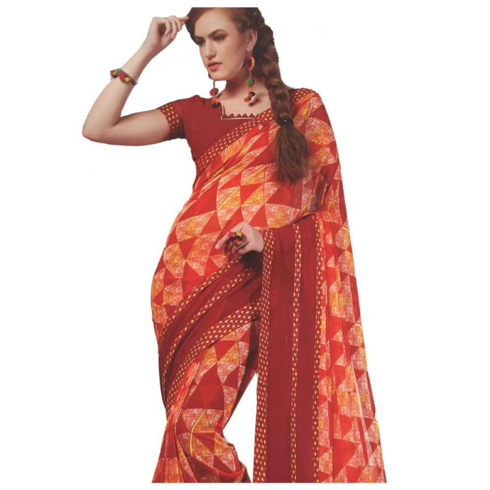 Amfyn Womens Georgette Digital Printed Saree (Red, 6.25 Mtr)