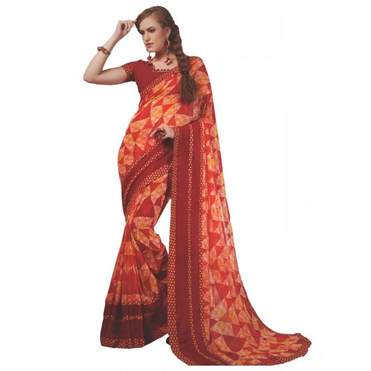 Amfyn Womens Georgette Digital Printed Saree (Red, 6.25 Mtr)