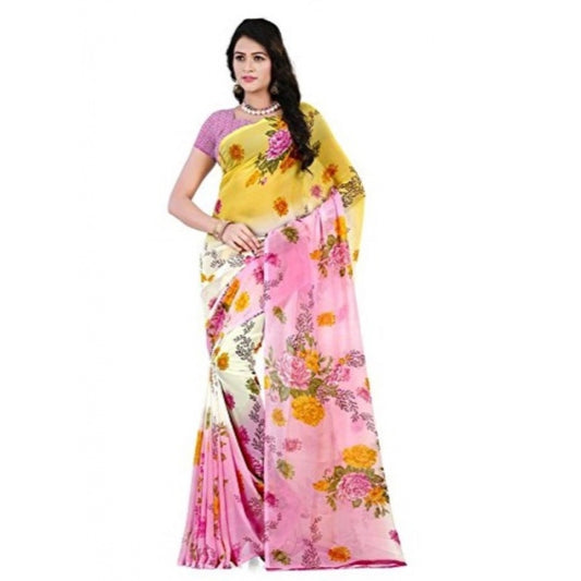 Printed Faux Georgette Pink Color Saree