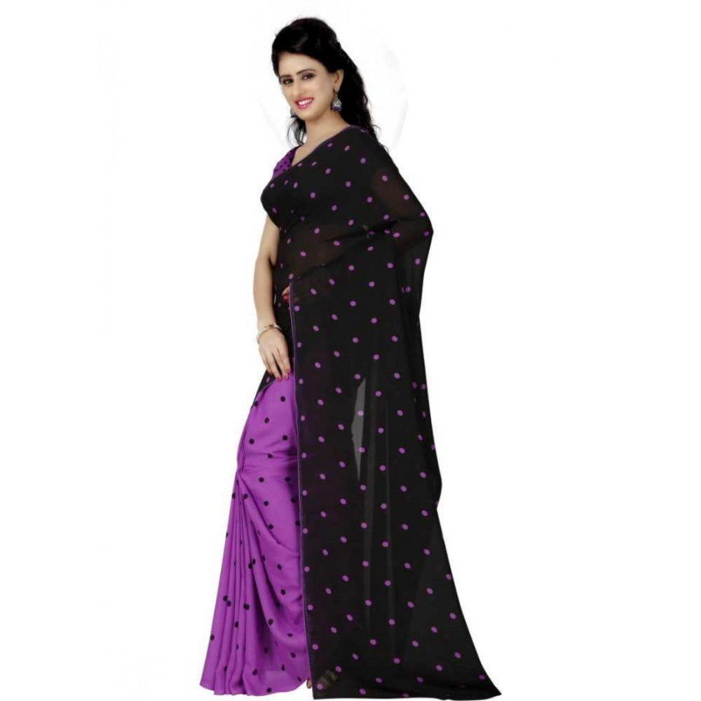 Printed Faux Georgette Purple Color Saree