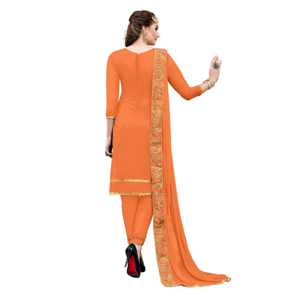 Amfyn Women's Chanderi Cotton Unstitched Salwar-Suit Material With Dupatta (Oranage, 2-2.5mtrs)