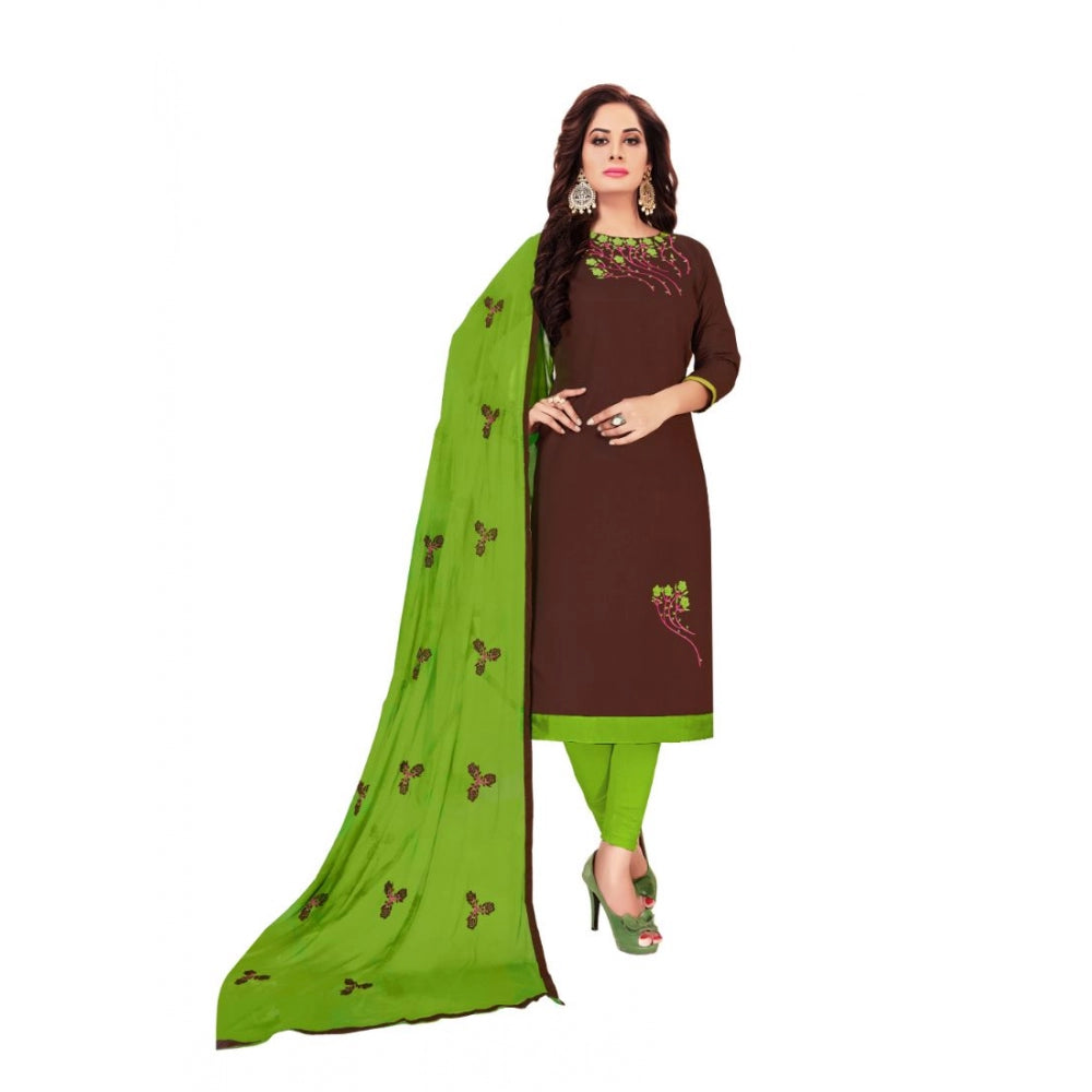 Amfyn Women's Glaze Cotton Unstitched Salwar-Suit Material With Dupatta (Brown, 2-2.5mtrs)