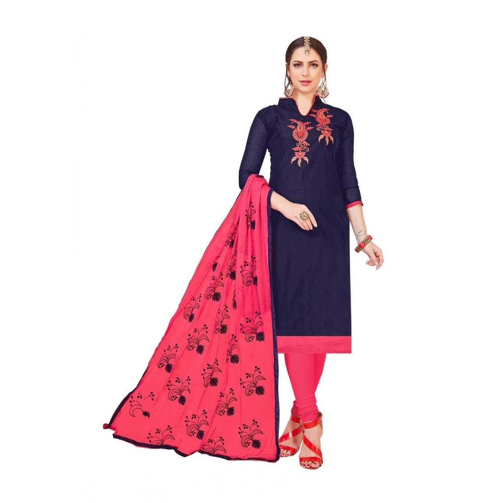 Amfyn Women's Modal Silk Unstitched Salwar-Suit Material With Dupatta (Navy Blue, 2-2.5mtrs)