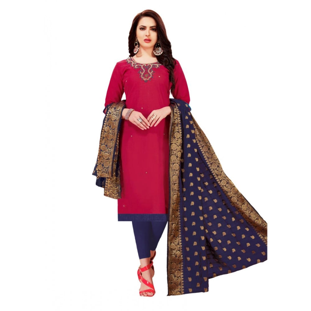 Amfyn Women's Slub Cotton Unstitched Salwar-Suit Material With Dupatta (Magenta, 2-2.5mtrs)