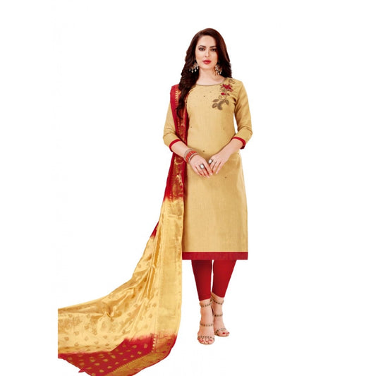 Amfyn Women's Slub Cotton Unstitched Salwar-Suit Material With Dupatta (Sandel, 2-2.5mtrs)