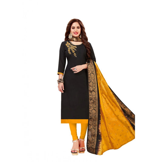 Amfyn Women's Slub Cotton Unstitched Salwar-Suit Material With Dupatta (Black, 2-2.5mtrs)