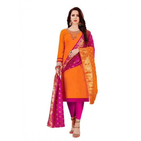 Amfyn Women's Slub Cotton Unstitched Salwar-Suit Material With Dupatta (Oranage, 2-2.5mtrs)