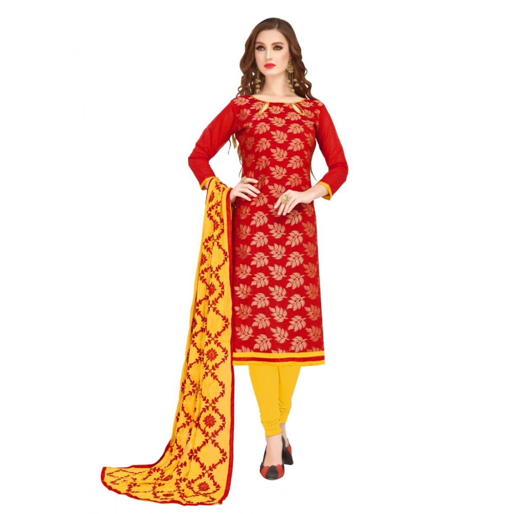 Amfyn Women's Banarasi Jacquard Unstitched Salwar-Suit Material With Dupatta (Red, 2-2.5mtrs)