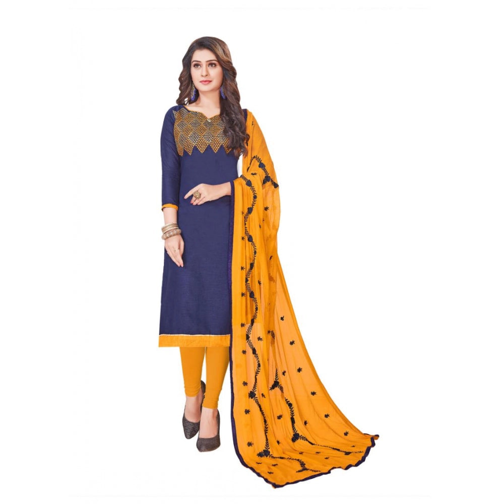 Amfyn Women's Slub Cotton Unstitched Salwar-Suit Material With Dupatta (Blue, 2-2.5mtrs)