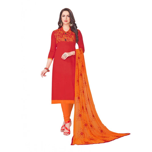 Amfyn Women's Glaze Cotton Unstitched Salwar-Suit Material With Dupatta (Red, 2-2.5mtrs)