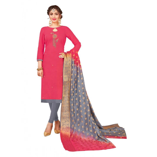 Amfyn Women's South Slub Cotton Unstitched Salwar-Suit Material With Dupatta (Pink, 2-2.5mtrs)