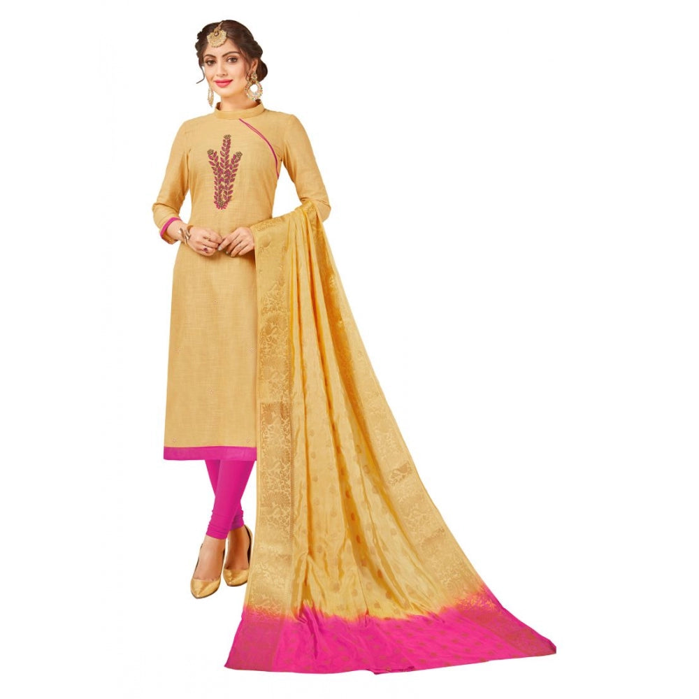 Amfyn Women's South Slub Cotton Unstitched Salwar-Suit Material With Dupatta (Sandel, 2-2.5mtrs)