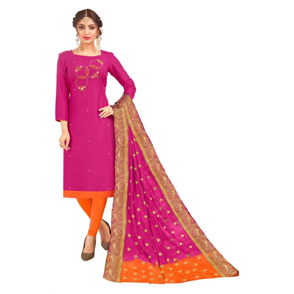 Amfyn Women's South Slub Cotton Unstitched Salwar-Suit Material With Dupatta (Magenta, 2-2.5mtrs)