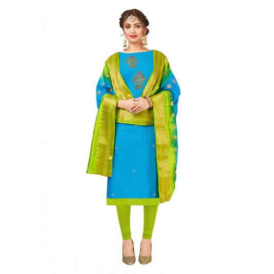 Amfyn Women's South Slub Cotton Unstitched Salwar-Suit Material With Dupatta (Sky Blue, 2-2.5mtrs)