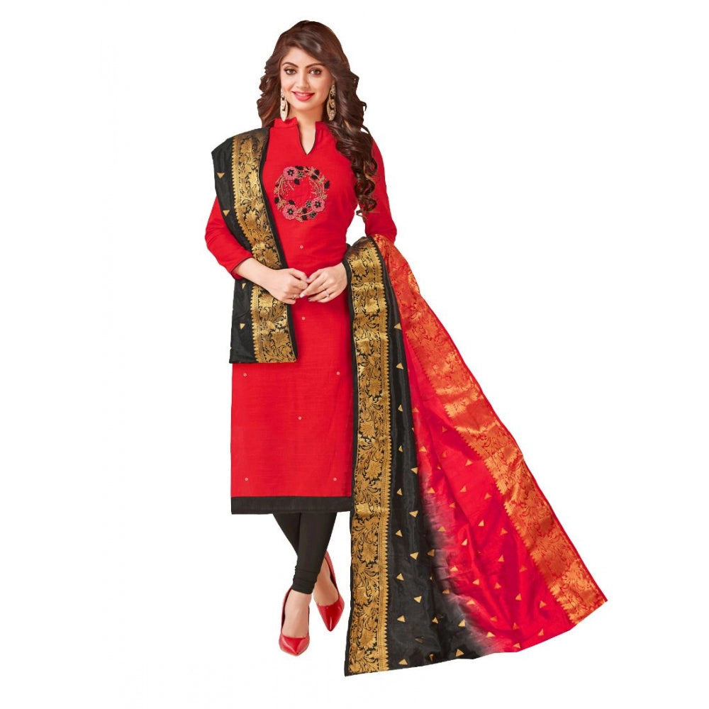 Amfyn Women's South Slub Cotton Unstitched Salwar-Suit Material With Dupatta (Red, 2-2.5mtrs)