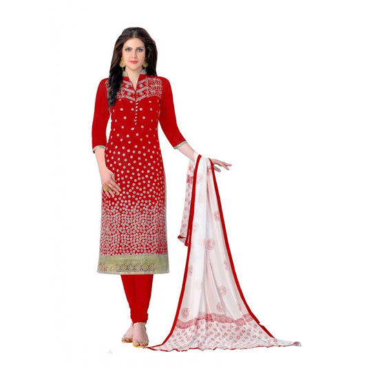 Fashion Women's Cotton Unstitched Salwar-Suit Material With Dupatta (Red, 2-2.5mtrs)