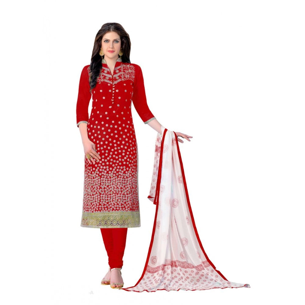 Amfyn Women's Cotton Unstitched Salwar-Suit Material With Dupatta (Red, 2-2.5mtrs)