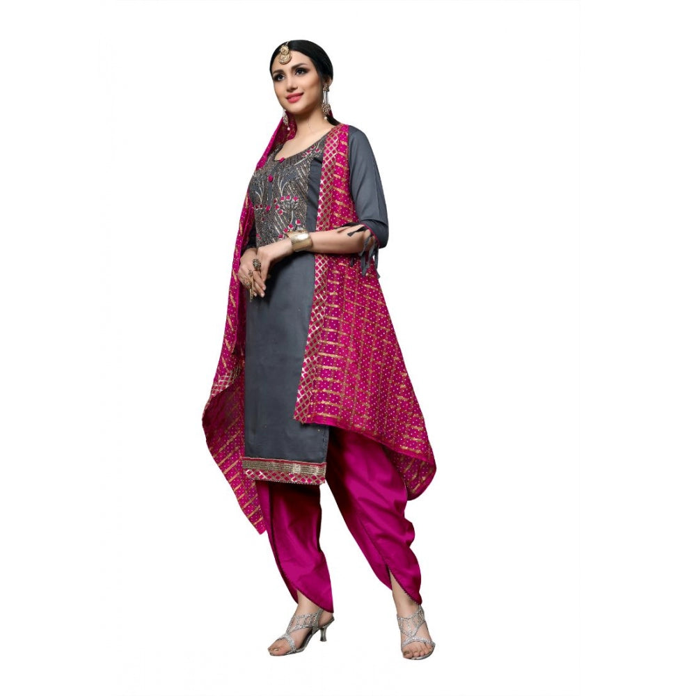 Amfyn Women's Cotton Unstitched Salwar-Suit Material With Dupatta (Grey, 2-2.5mtrs)