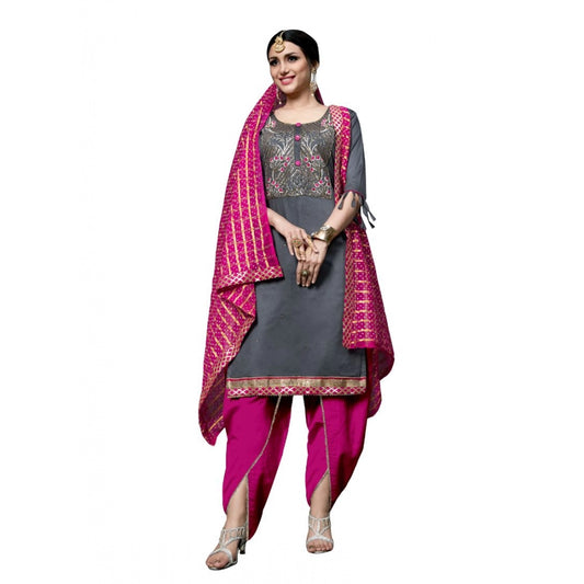 Fashion Women's Cotton Unstitched Salwar-Suit Material With Dupatta (Grey, 2-2.5mtrs)