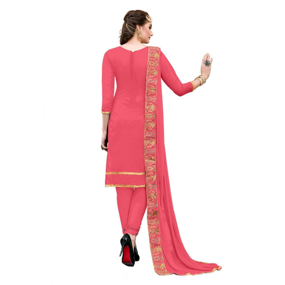 Amfyn Women's Chanderi Cotton Unstitched Salwar-Suit Material With Dupatta (Pige , 2-2.5mtrs)