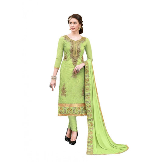 Fashion Women's Chanderi Cotton Unstitched Salwar-Suit Material With Dupatta (Green, 2-2.5mtrs)