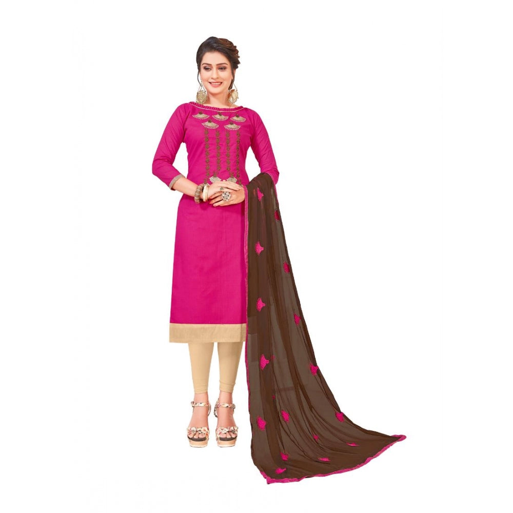 Amfyn Women's Slub Cotton Unstitched Salwar-Suit Material With Dupatta (Pink, 2-2.5mtrs)