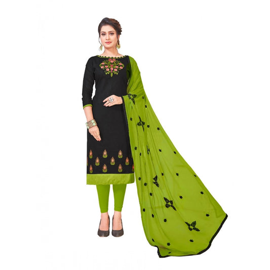 Amfyn Women's Slub Cotton Unstitched Salwar-Suit Material With Dupatta (Black, 2-2.5mtrs)