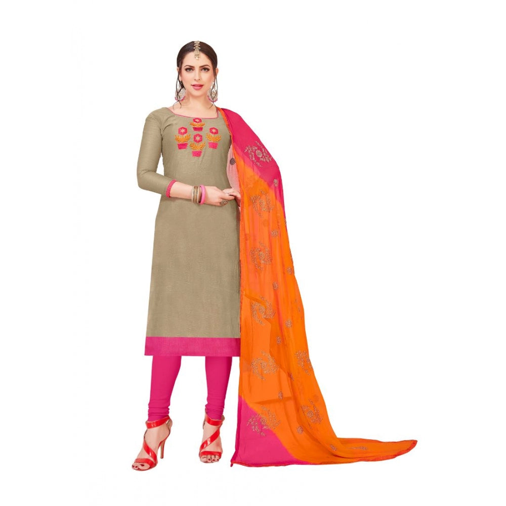 Amfyn Women's Modal Silk Unstitched Salwar-Suit Material With Dupatta (Light Brown, 2-2.5mtrs)