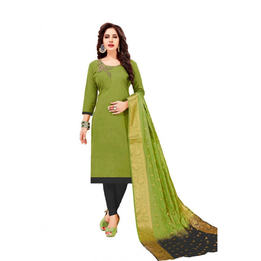 Amfyn Women's Slub Cotton Unstitched Salwar-Suit Material With Dupatta (Green, 2-2.5mtrs)