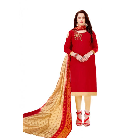 Amfyn Women's Slub Cotton Unstitched Salwar-Suit Material With Dupatta (Red, 2-2.5mtrs)