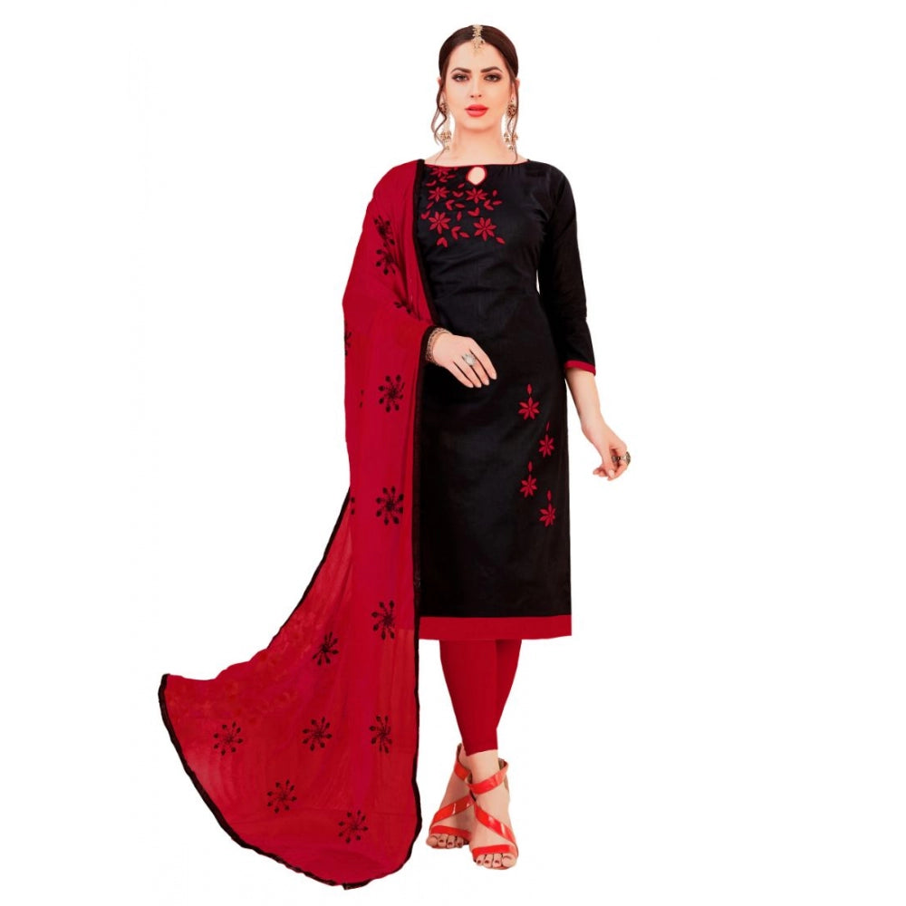 Amfyn Women's Glaze Cotton Unstitched Salwar-Suit Material With Dupatta (Black, 2-2.5mtrs)