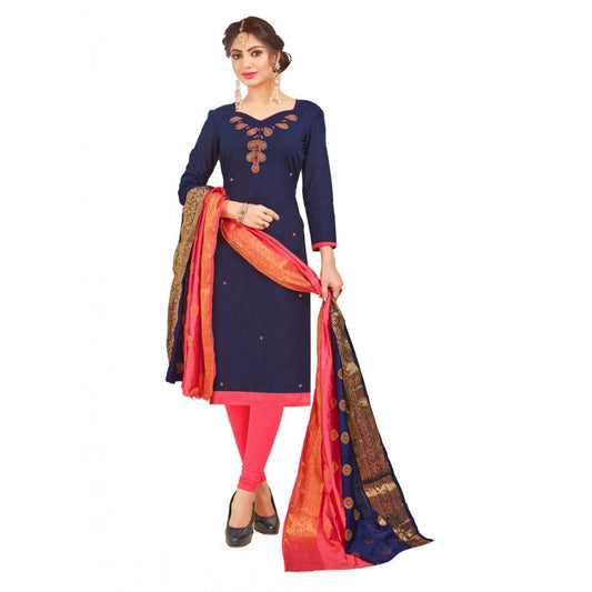 Amfyn Women's South Slub Cotton Unstitched Salwar-Suit Material With Dupatta (Navy Blue, 2-2.5mtrs)