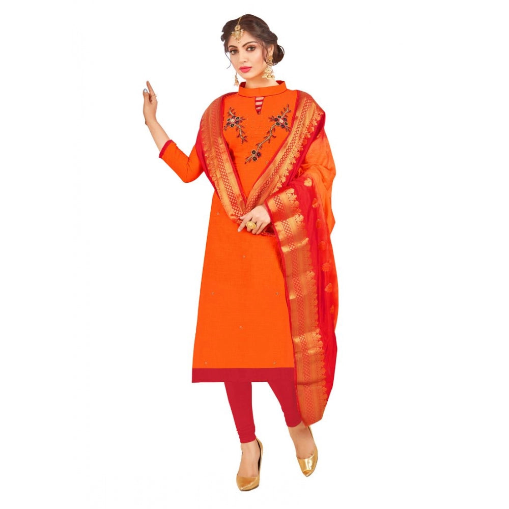 Amfyn Women's South Slub Cotton Unstitched Salwar-Suit Material With Dupatta (Oranage, 2-2.5mtrs)