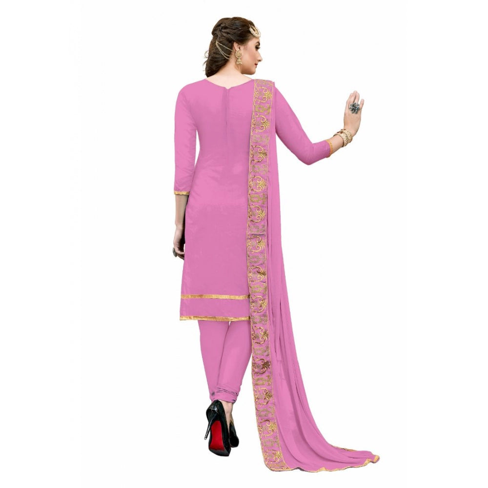 Amfyn Women's Chanderi Cotton Unstitched Salwar-Suit Material With Dupatta (Pink, 2-2.5mtrs)