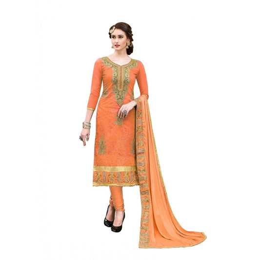 Fashion Women's Chanderi Cotton Unstitched Salwar-Suit Material With Dupatta (Oranage, 2-2.5mtrs)